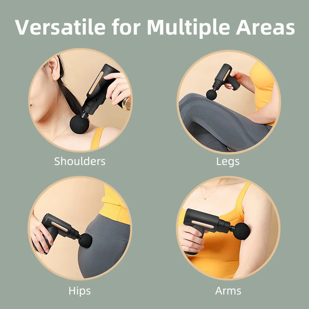 Massagepistol används på axlar, ben, höfter och armar för avslappning och muskelmassage.
