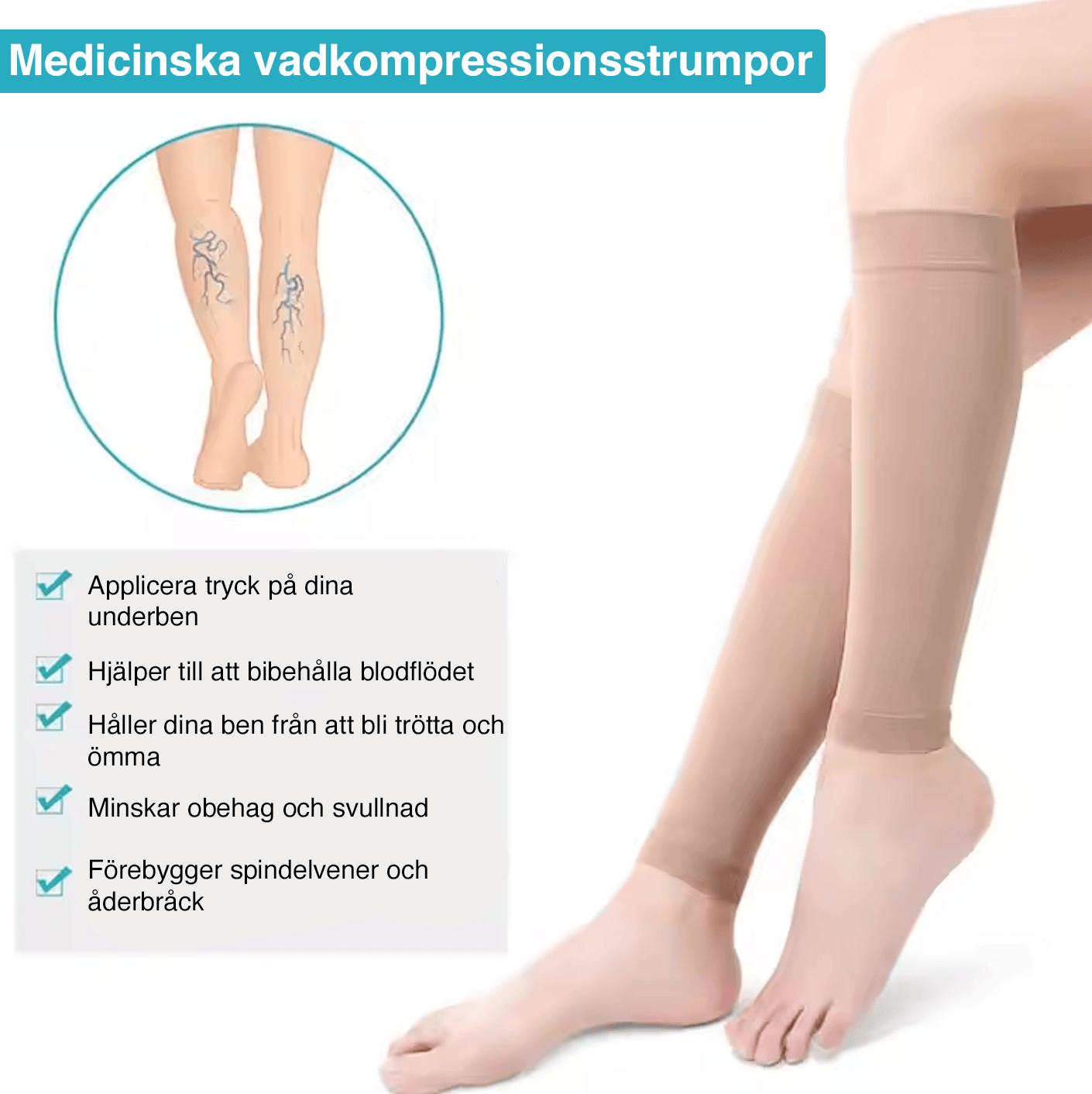 Ortopediska Stödstrumpor – Mjuka och högelastiska för Vader (1 par)