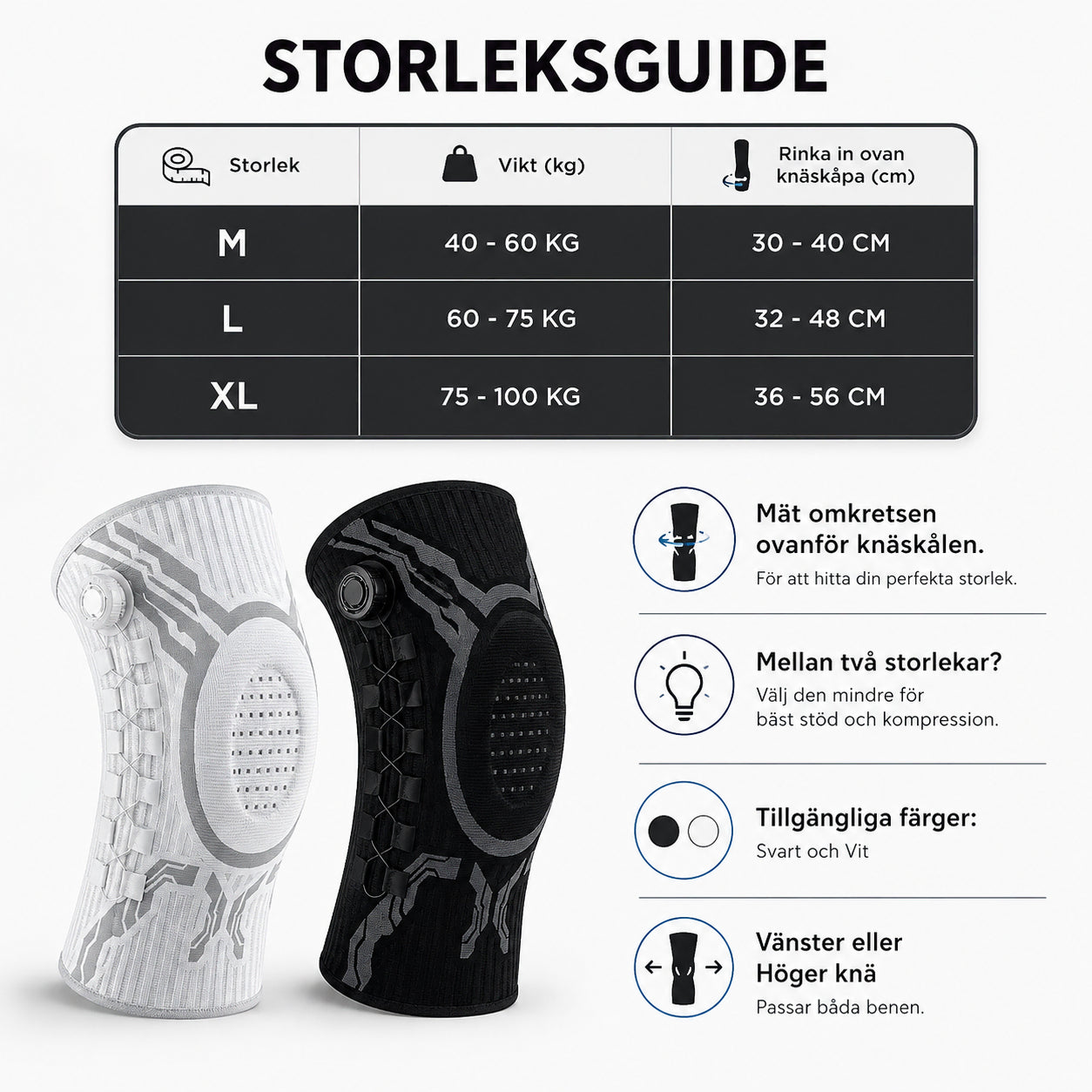 Knäskydd med Dynamisk kompression och anpassningsbart stöd
