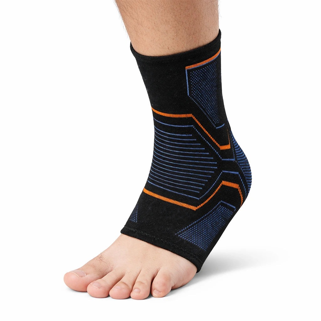 Kompressionsstrumpa för fotled med stöd vid fasciit och hälbesvär.