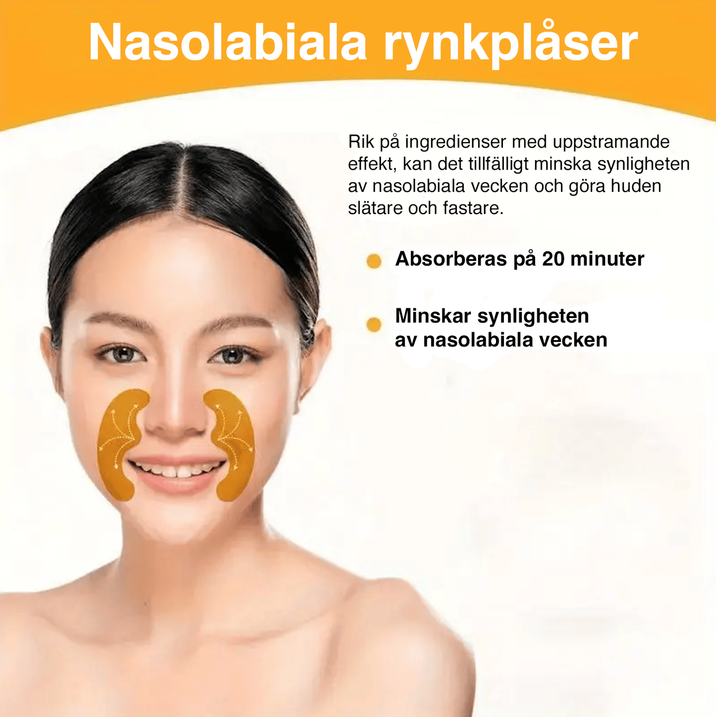 Nasolabiala rynkplåster applicerade runt näsan för slätare hud