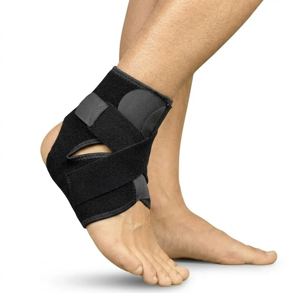 Ankelstöd med justerbara remmar som ger stabilitet runt fotleden