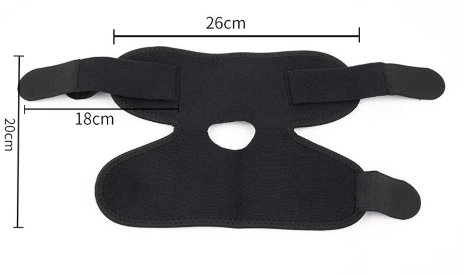 Justerbart ankelstöd med stabiliserande remmar och måttangivelser.