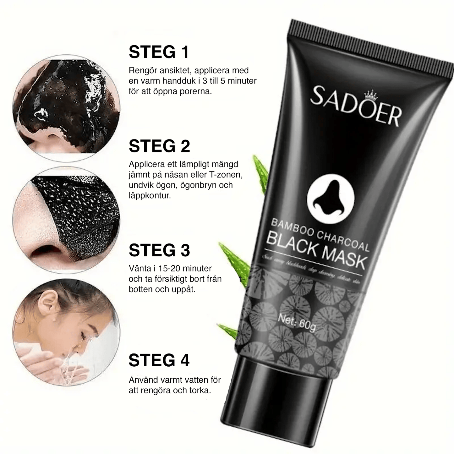 Ansiktsmask med bamboo charcoal applicerad i ansiktet