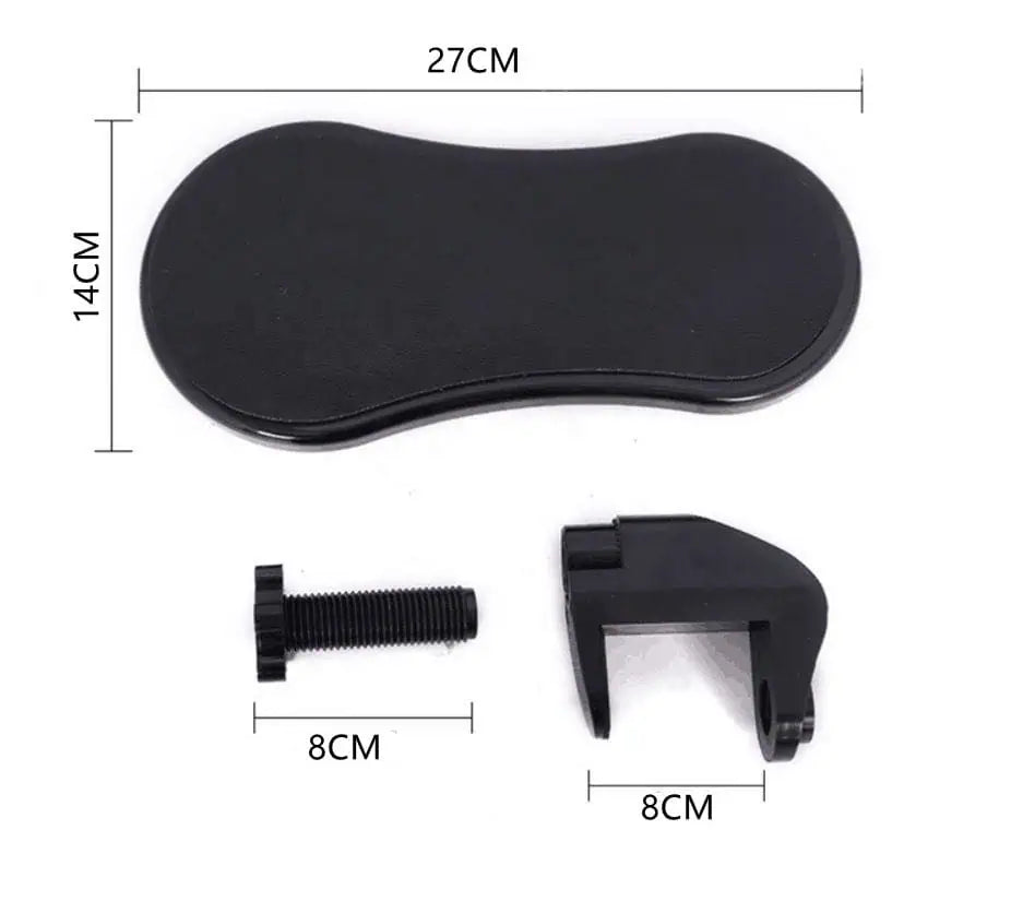 Storleksbild för ergonomiskt armstöd till skrivbord med mått i centimeter.