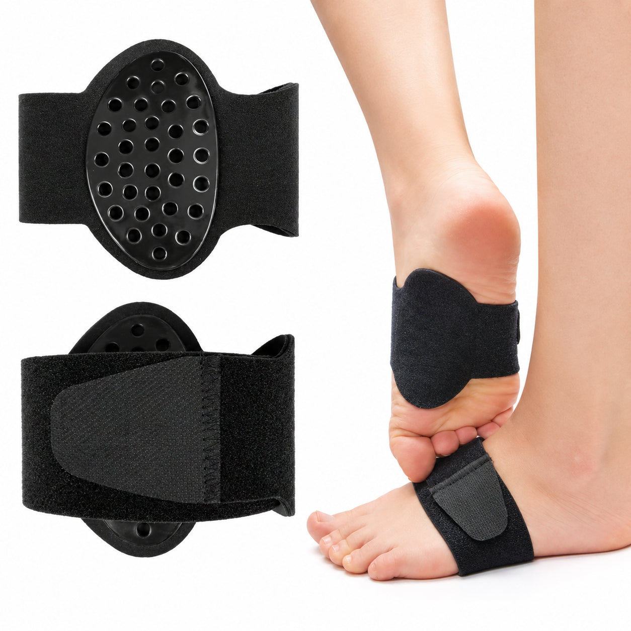 Justerbart bågstöd för hålfoten med ergonomisk dyna som ger riktat stöd till fotvalvet och ökad komfort under hela dagen.