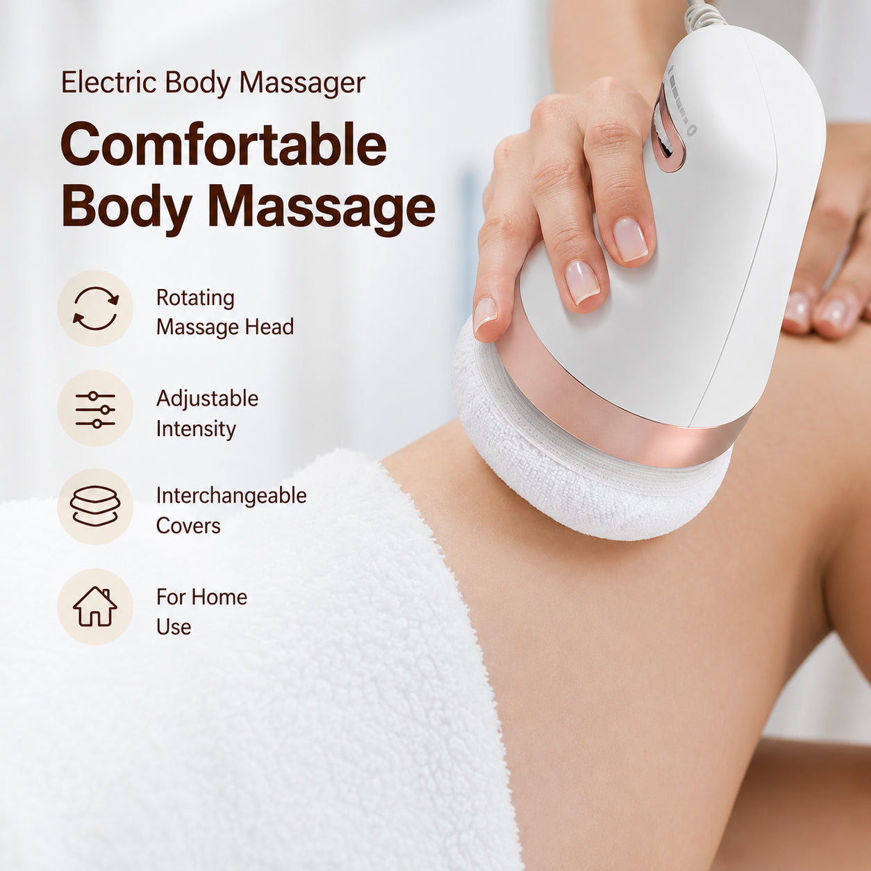 Cellulit massage maskin med roterande massagehuvud och utbytbart överdrag, visad vid kroppsmassage.