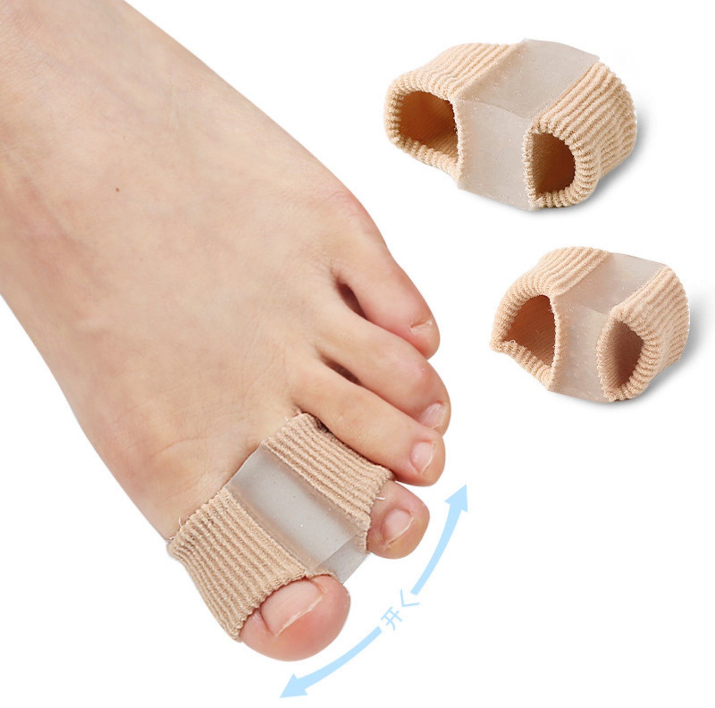 Dubbel tåseparator för hallux valgus som separerar stortån och ger stöd vid användning.