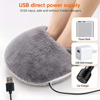 Elektrisk USB-fotvärmare som kan drivas med powerbank, USB-laddare eller billaddare.
