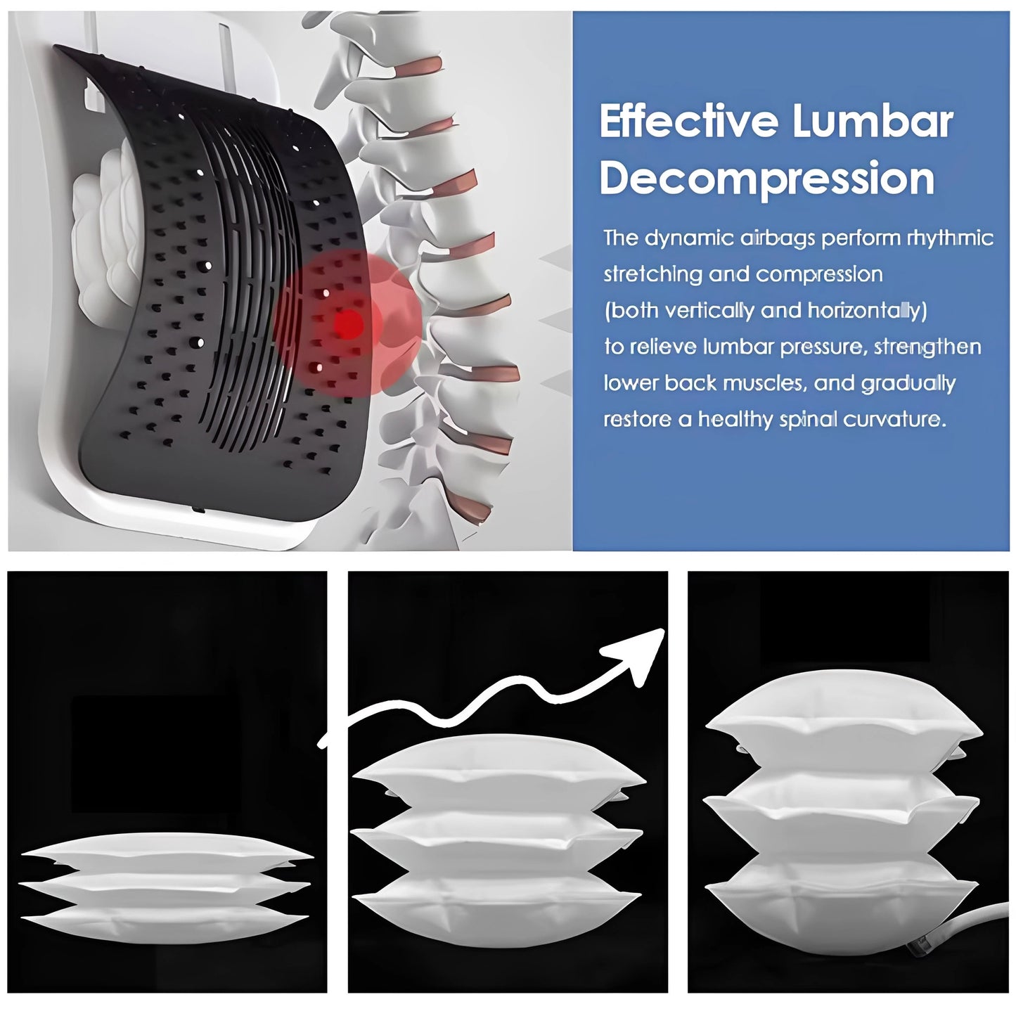 Visar utförligt olika lägen för ryggsträckaren