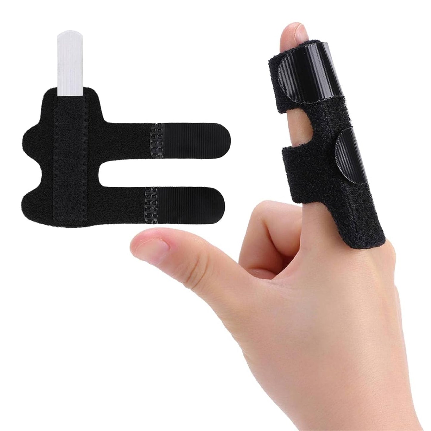 Fingerstöd med justerbar fingerskena som stabiliserar fingret