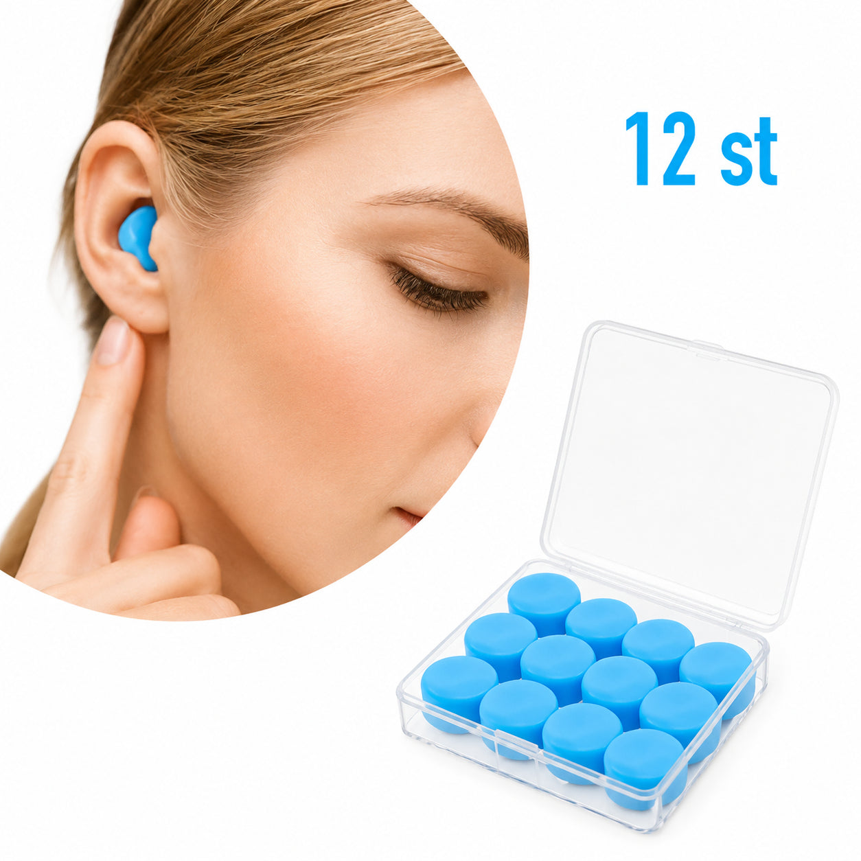 Formbara silikonöronproppar – 12-pack för effektiv bullerdämpning.