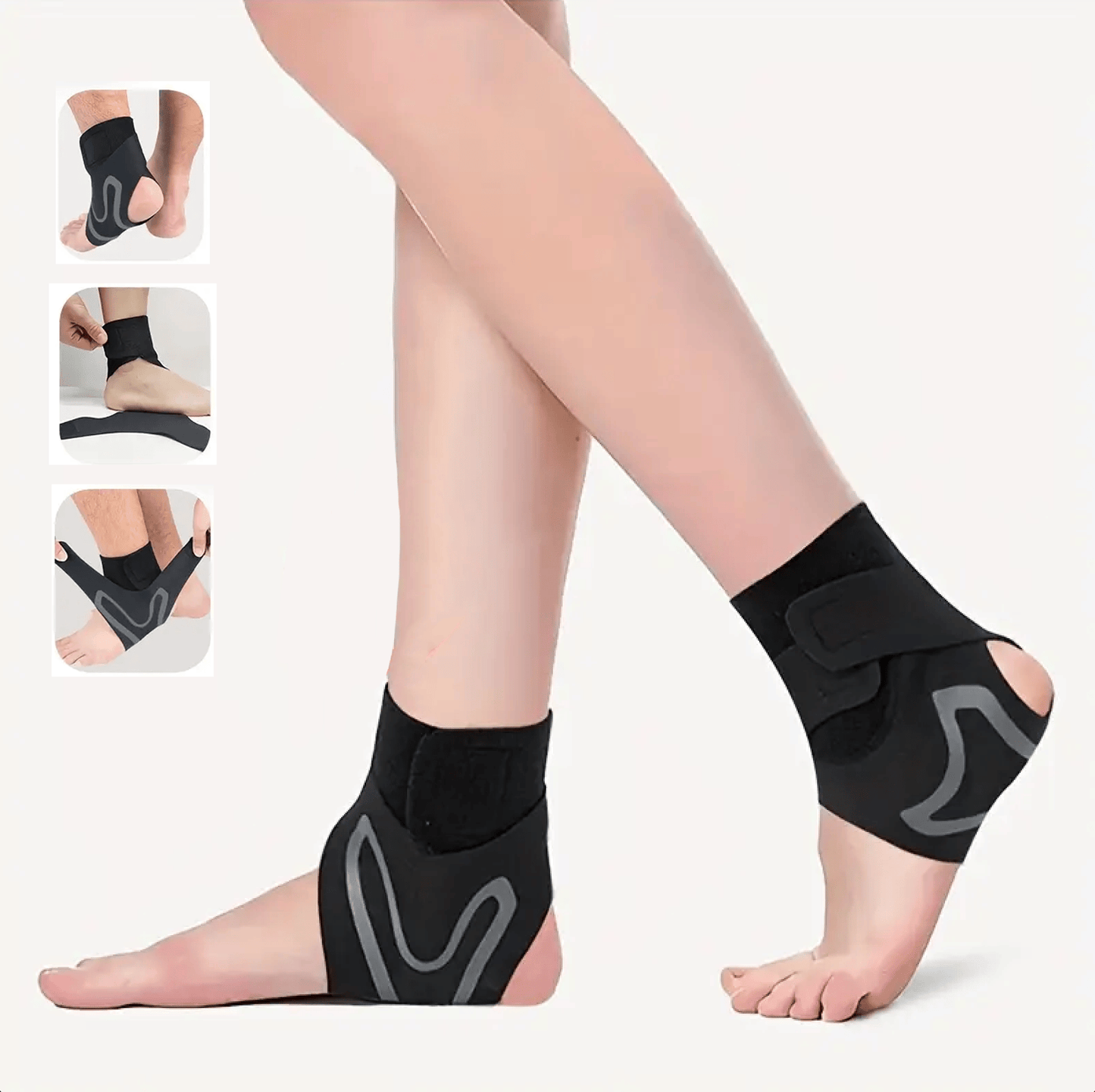 Fotledsstöd med kompression och justerbar rem för stabilitet och smärtlindring