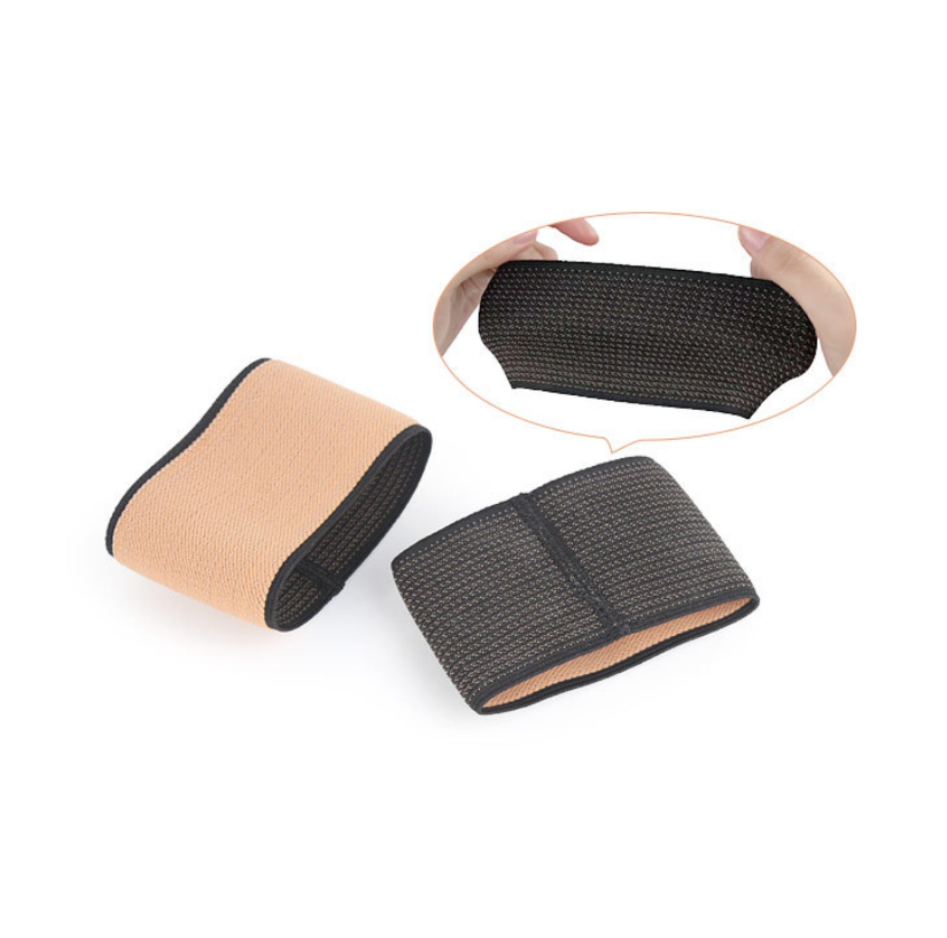 Fotvalvsstöd med kompression, visat separat för insida och utsida av materialet.