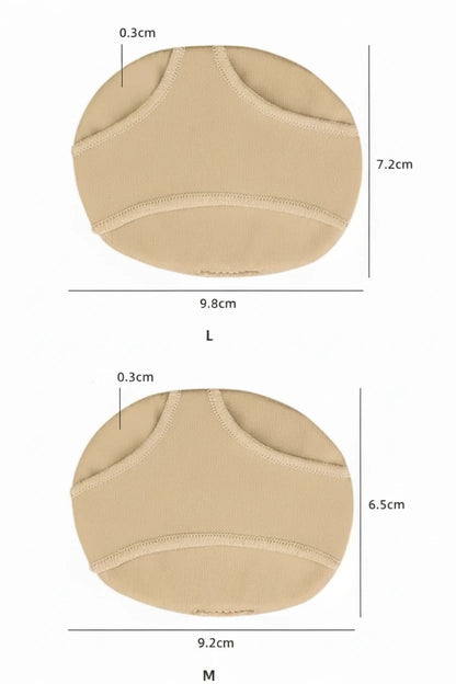 Storleksguide för framfotskydd med mått i centimeter för storlek M och L.