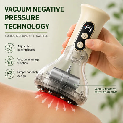 Gua sha-massageapparat med justerbar vakuumfunktion och handhållen design.