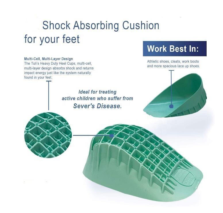 Illustration som visar hälkuddens stötdämpande gelstruktur och hur den absorberar belastning i hälen