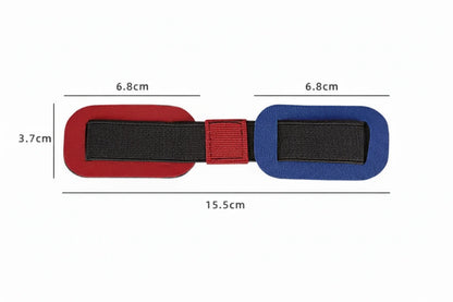 Måttbild av träningsband för hallux valgus som visar längd 15,5 cm och bredd 6,8 cm.