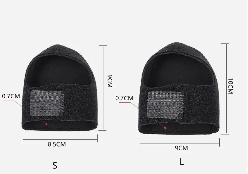 Storleksbild av hälsupport med resårband som visar mått för storlekarna S och L.