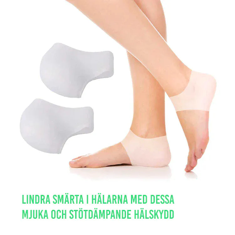 Mjuka silikonskydd placerade runt hälen för dämpning och minskat tryck vid belastning