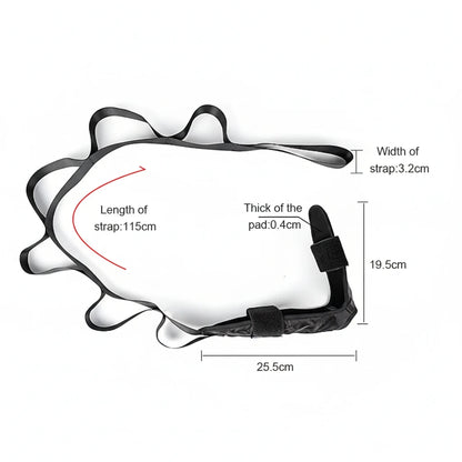 Justerbart stretchband mot hälsporre med mått och vadderat stöd.
