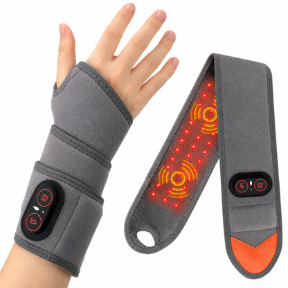 Handledsstöd med rödljusterapi, värme och vibration som ger stöd och lindring för handled och underarm.