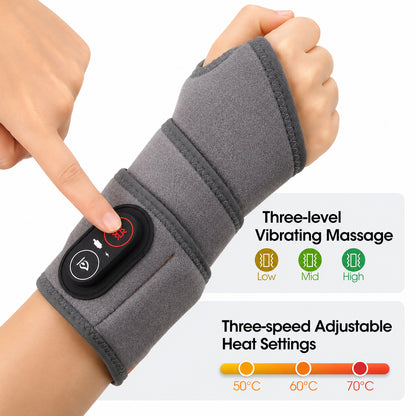 Handledsstöd med rödljusterapi, vibration och justerbar värme för lindring, stöd och återhämtning av handleden.