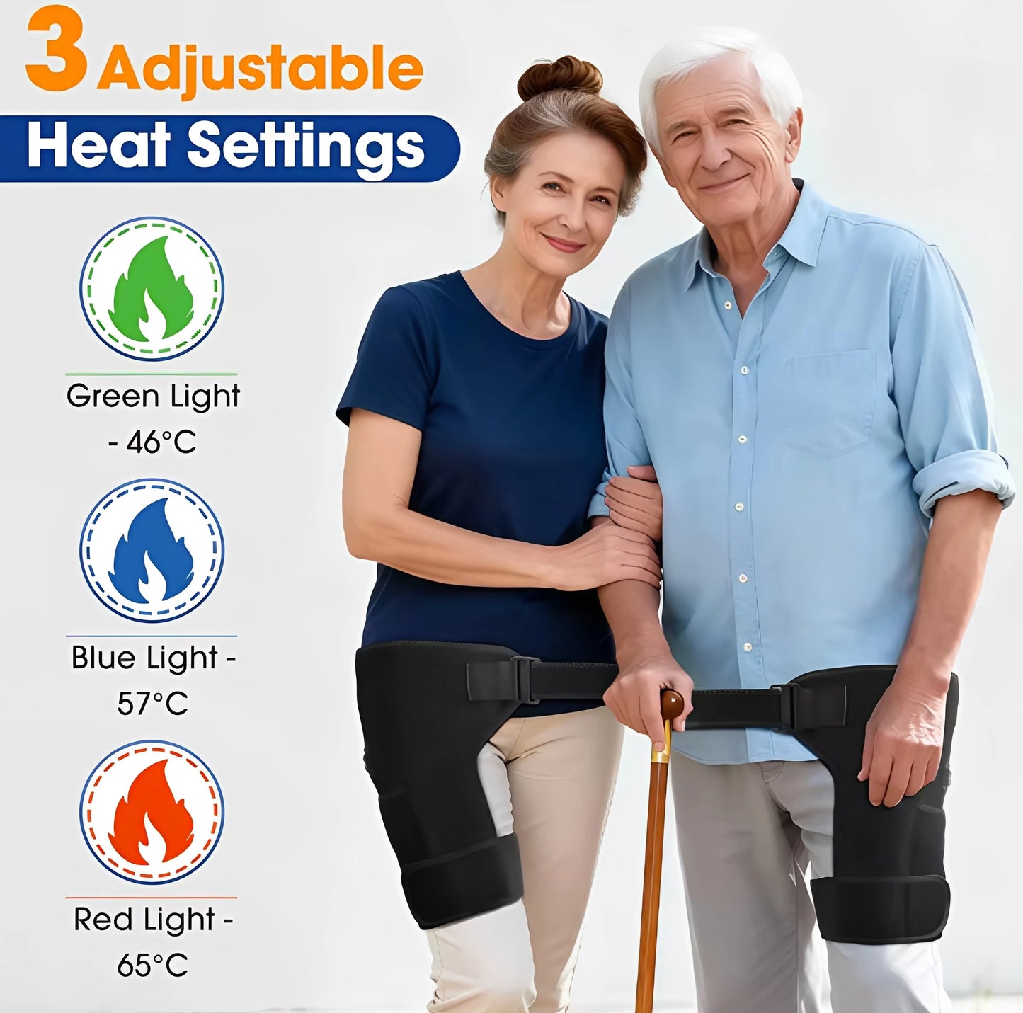 Integrerade värme- och massagezoner i höftskyddet