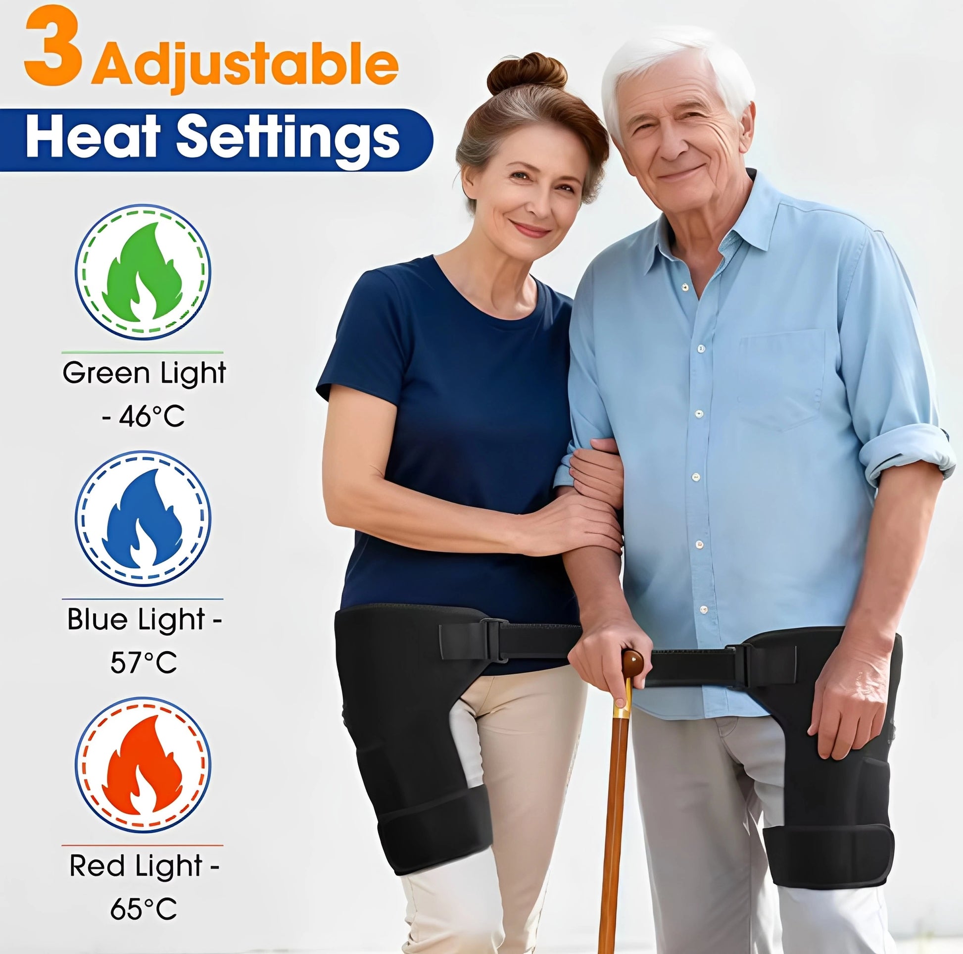 Integrerade värme- och massagezoner i höftskyddet