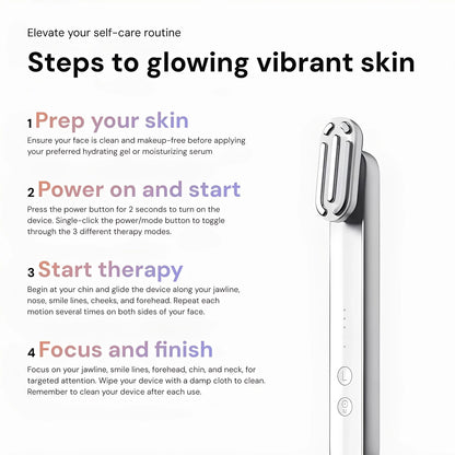 Illustration som visar hur hudvårdsapparaten används steg för steg