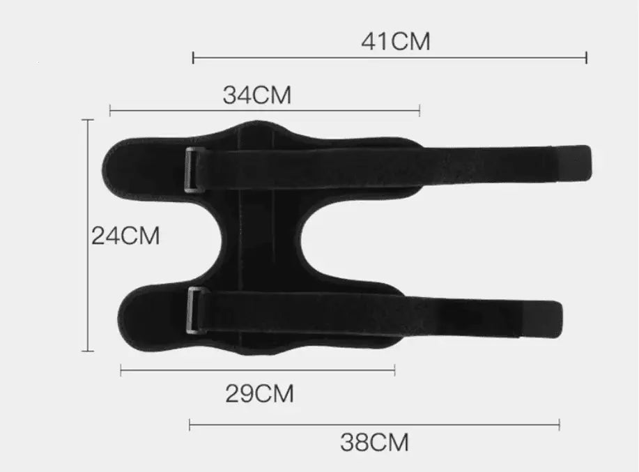 Storleksbild för justerbart ankelstöd med remmar och mått i centimeter.