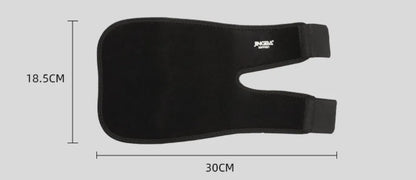 Justerbart armbågsstöd i neopren med måttangivelser för stabilisering och stöd vid armbågssmärta.