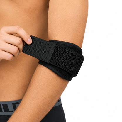 Justerbart armbågsstöd för tennisarmbåge som ger riktad kompression, avlastar senor och minskar smärta vid aktivitet och vardag.