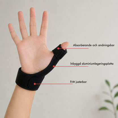 Justerbart tumstöd med inbyggd aluminiumskena som ger stabilt stöd och bekväm passform.