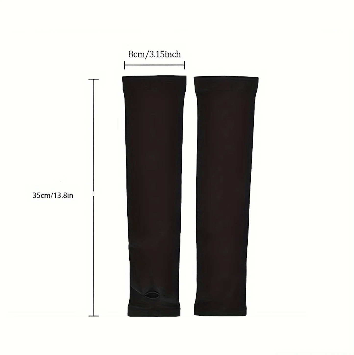 Svarta kompressionsärmar visade med måttangivelse 35 cm längd