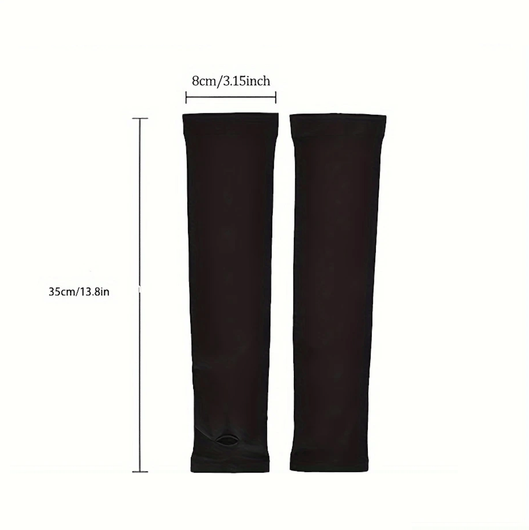 Svarta kompressionsärmar visade med måttangivelse 35 cm längd