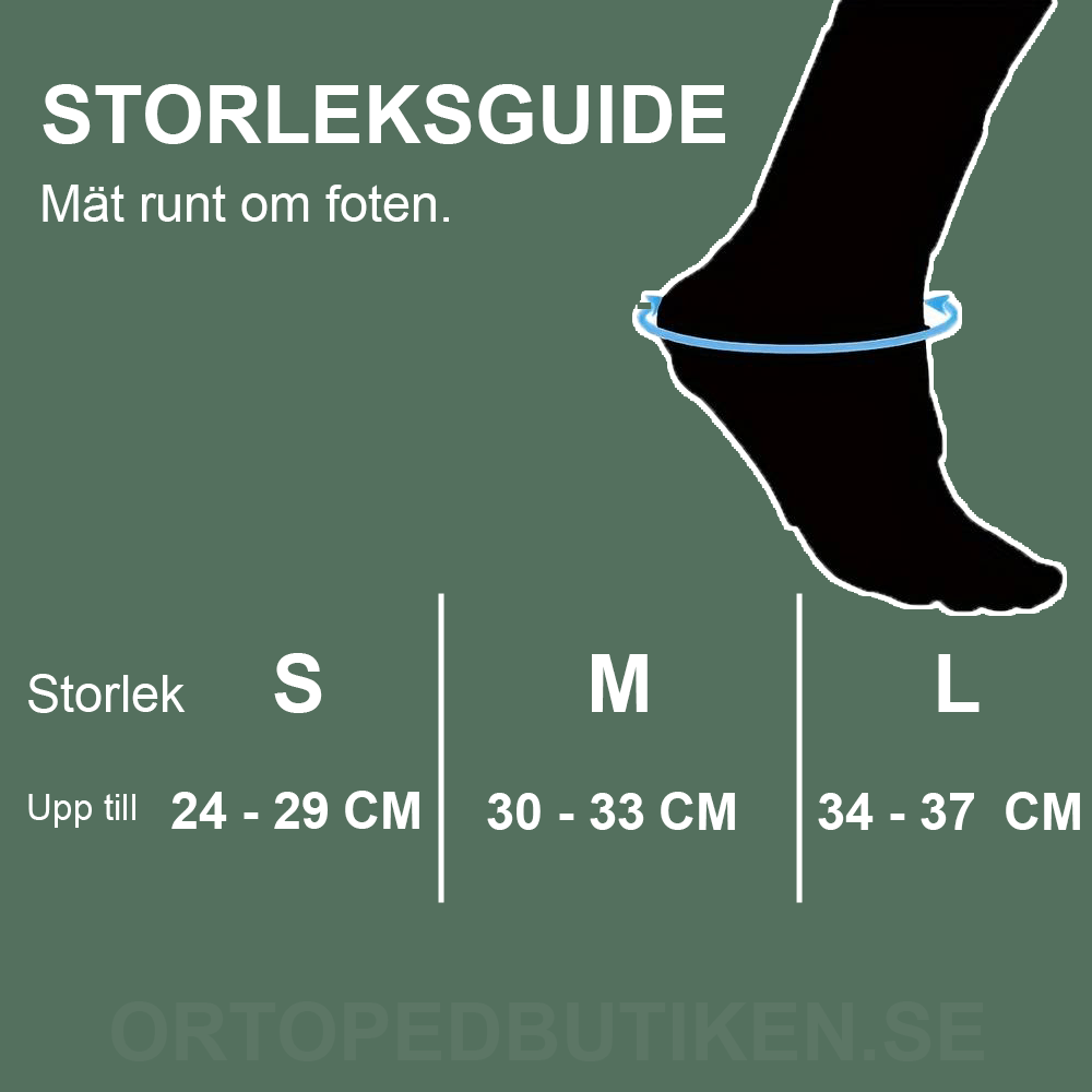 Storleksguide för kompressionsstrumpa mot fasciit