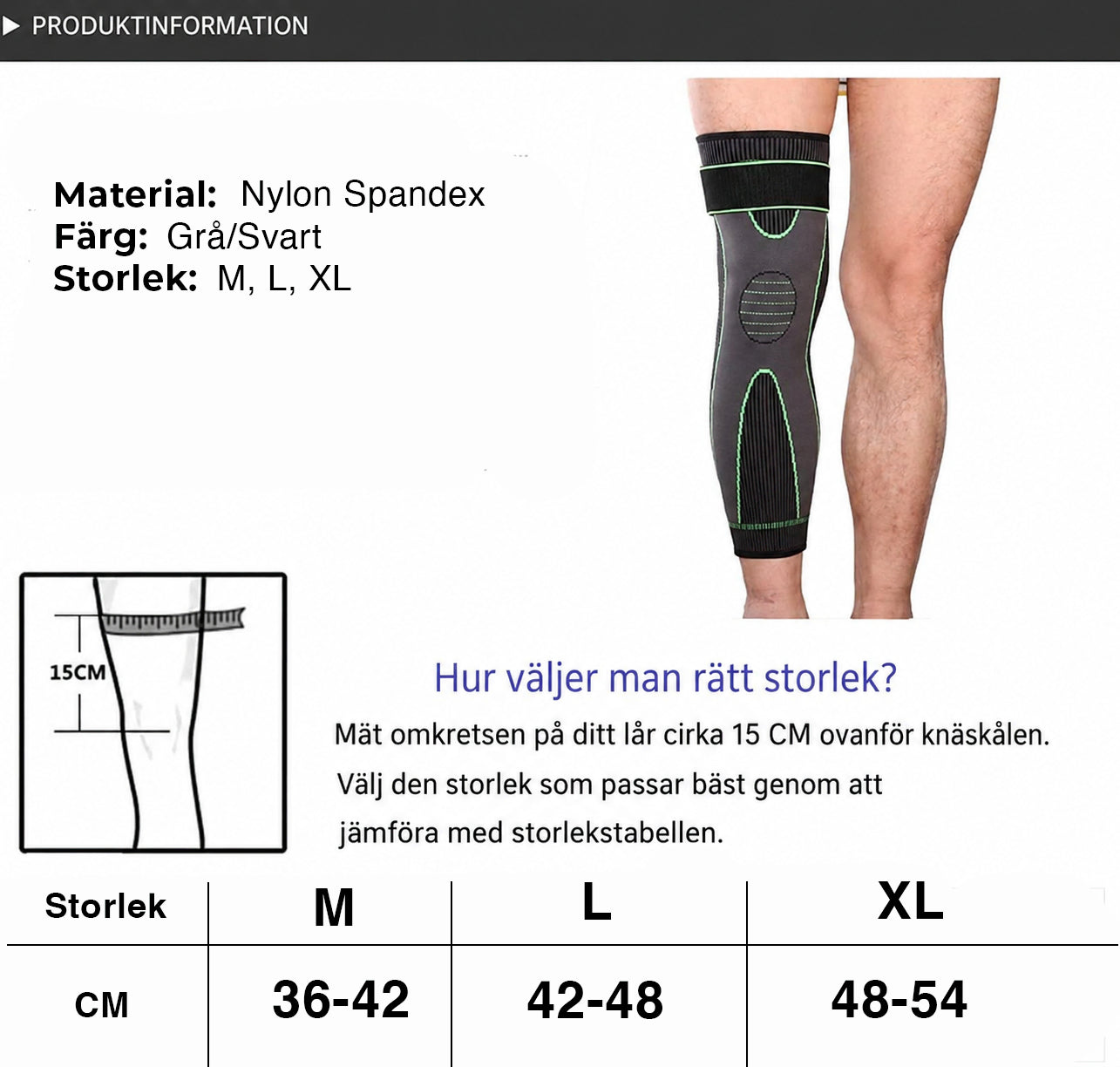 Storleksguide långt knästöd