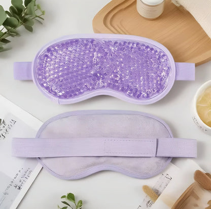 Ögonmask med flexibla gelkulor, mjuk baksida och justerbart band för kylande eller värmande komfort.