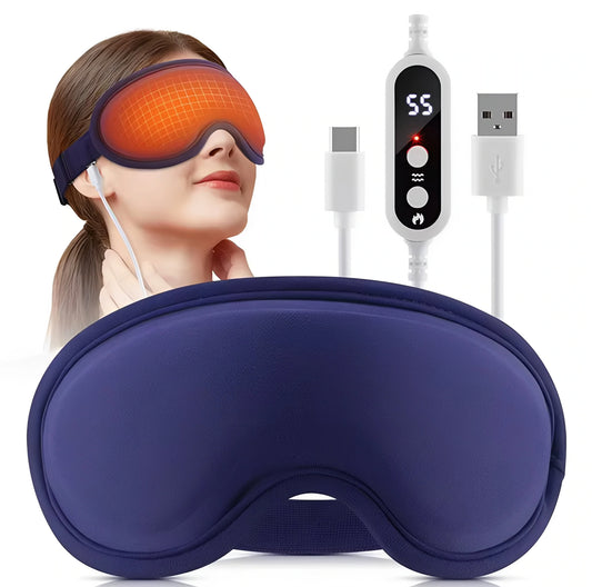 Ögonmask med värme och massage mot vit bakgrund