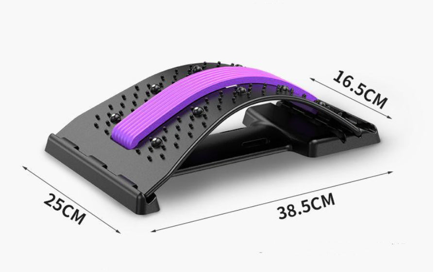 Ortopedisk ryggsträckare med akupressurpunkter och ergonomisk bågform för att stretcha rygg och lindra ryggsmärta.