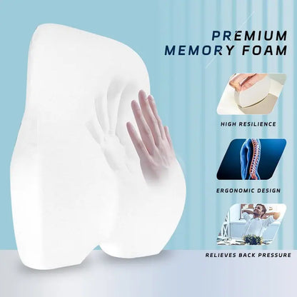 Närbild av kudde med minnesskum som formar sig efter ryggen