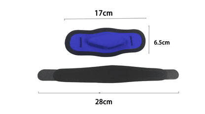 Storleksbild för stöd vid tennisarmbåge med mått på band och tryckkudde.