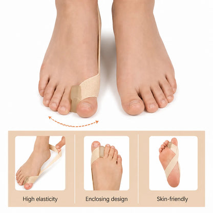 Tåseparator vid hallux valgus med mjuk separatordel och elastiskt band för justerbar och bekväm passform.