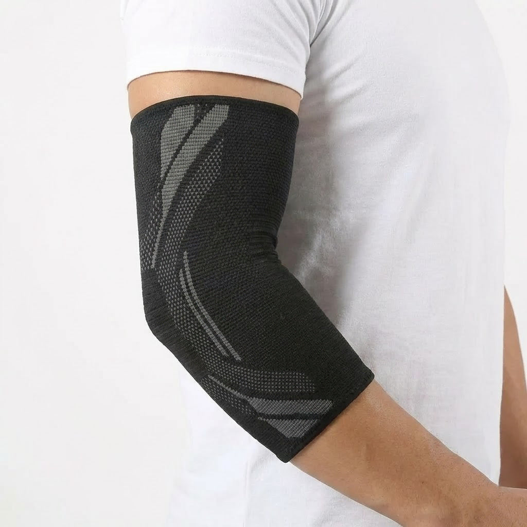 Tennisarmbågsstöd med kompression buret på arm