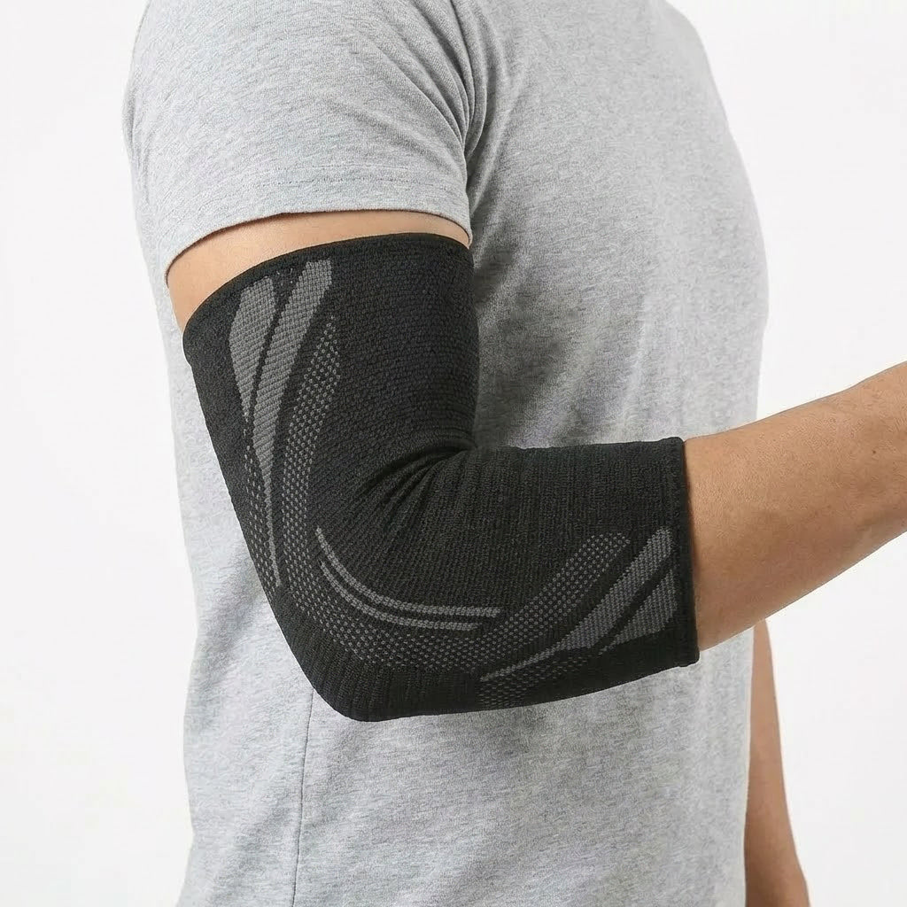 Kompressionsstöd runt armbågen vid aktivitet