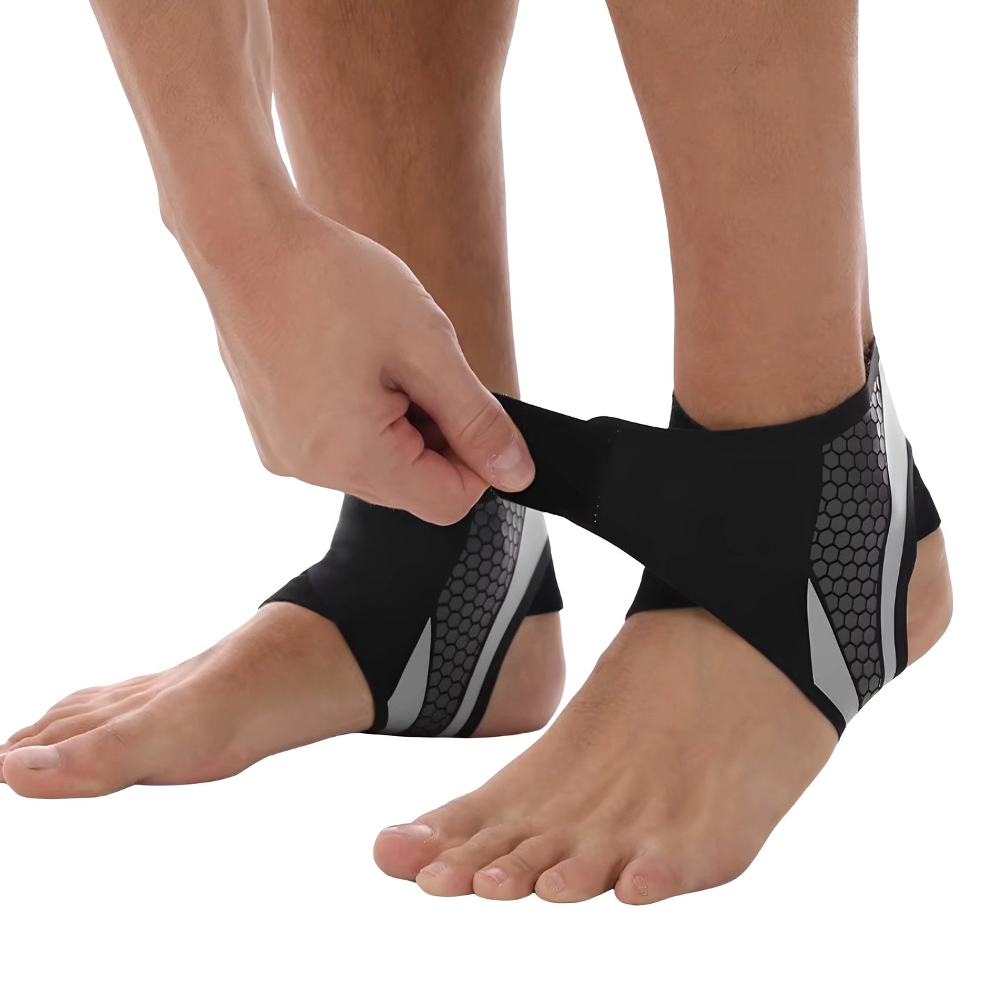 Tunt ankelstöd med kompression placerat runt ankeln