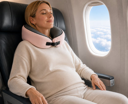 U-formad resekudde som ger ergonomiskt stöd för nacke och huvud under flygresor.