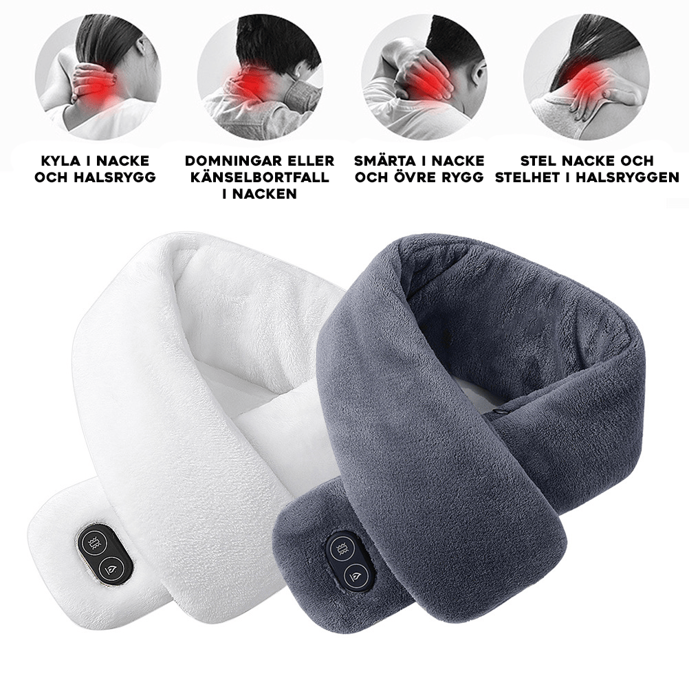 Uppvärmd halsduk i två färger med illustrationer av nack- och halsområde